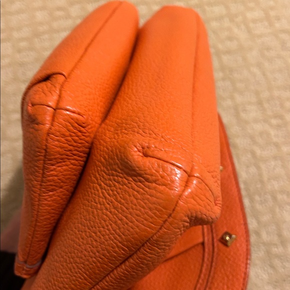 MCM Chain Orange Pebbled Leather Shoulder Crosdbody Bag - Picture 8 of 15